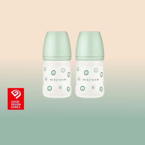 MOYUUM ขวดนมแก้วเคลือบซิลิโคน โมยูม ALL IN ONE ขนาด 150ML (ลาย Happy more) พร้อมจุก Stage1 สำหรับ 0-3 เดือน เซ็ต 2 ชิ้น