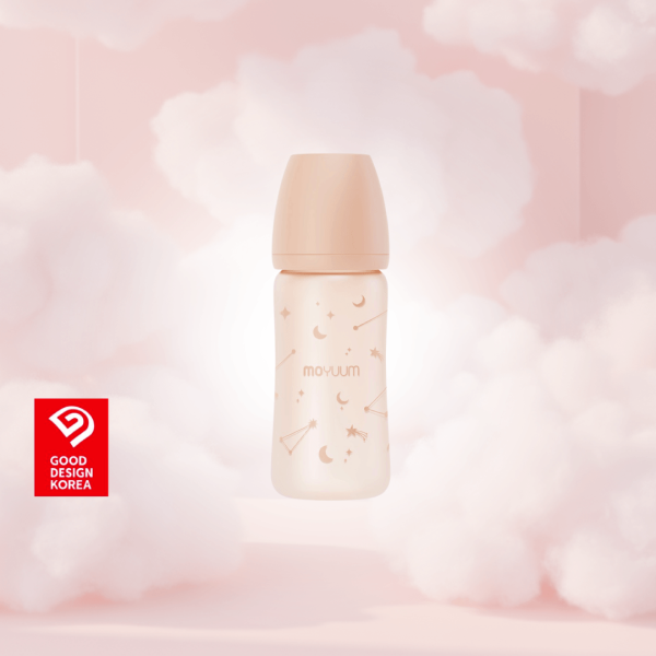 MOYUUM ขวดนมแก้วเคลือบซิลิโคน โมยูม ALL IN ONE ขนาด 240ML (ลาย Twinkle) พร้อมจุก Stage2 สำหรับ 3-6 เดือน