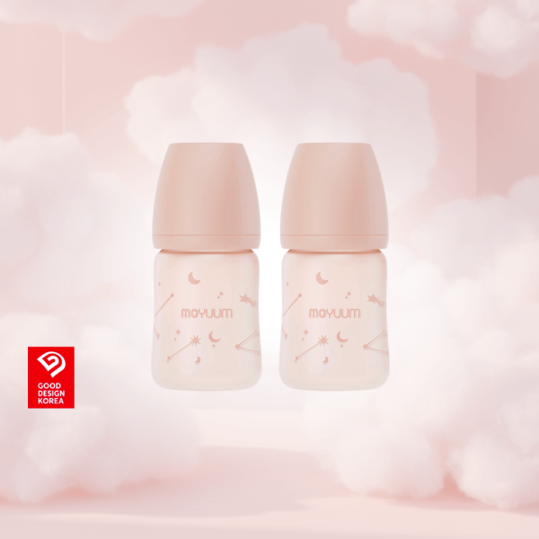 MOYUUM ขวดนมแก้วเคลือบซิลิโคน โมยูม ALL IN ONE ขนาด 150ML (ลาย Twinkle) พร้อมจุก Stage1 สำหรับ 0-3 เดือน เซ็ต 2 ชิ้น