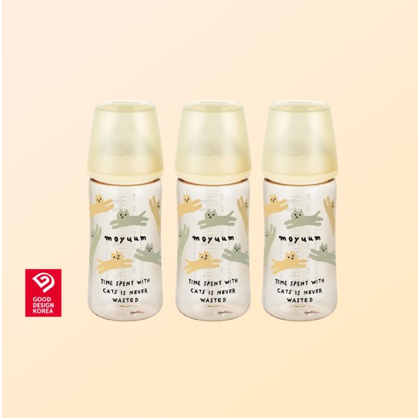 Gen3 ขวดนมเด็ก Premium PPSU โมยูม ALL IN ONE ขนาด 270ML (ลาย With Cat) พร้อมจุก Stage 2 สำหรับ 3-6 เดือน เซ็ต 3 ชิ้น