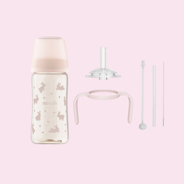 Gen3 ขวดนมเด็ก+มือจับ Premium PPSU โมยูม ALL IN ONE ขนาด 270ML (ลาย Snow Rabbit) พร้อมจุก Stage2 สำหรับ 3-6 เดือน