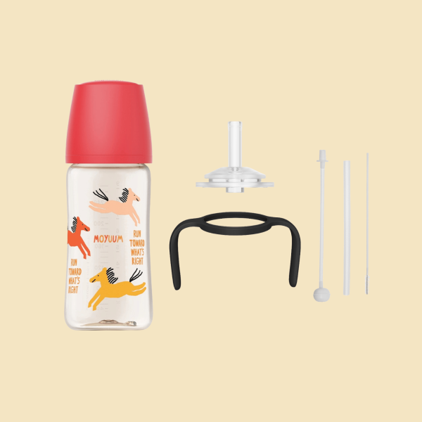 Gen3 ขวดนมเด็ก Premium PPSU โมยูม ALL IN ONE ขนาด 270ML ขวดนม+มือจับ (ลาย Dream Pony) พร้อมจุก Stage2 สำหรับ 3-6 เดือน สี Red