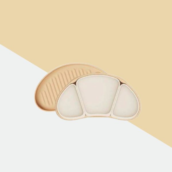 จานซิลิโคนรูปครัวซอง Silicone Divider Suction Plate สี Banana